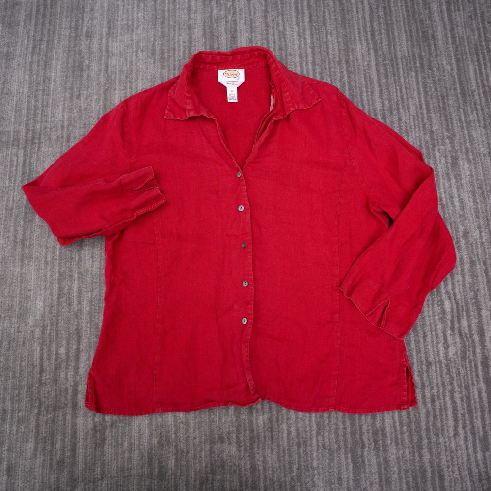 Talbots Button Up Shirt Womens 16 Red Good Irish Linen Long Sleeve Blouse